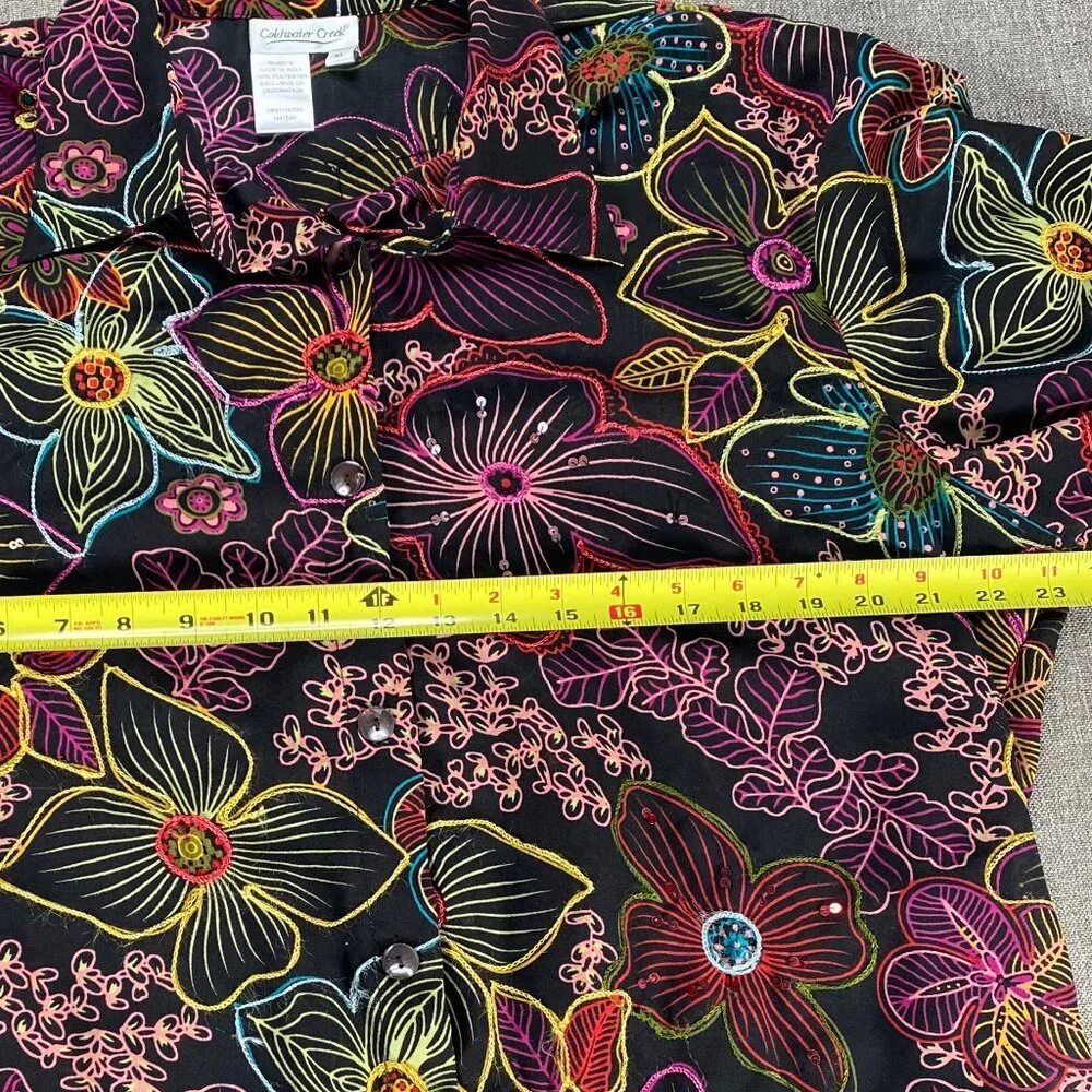 Vintage Coldwater Creek Button Up Shirt Top Women's XL Multicolor Floral VTG - Picture 9 of 12